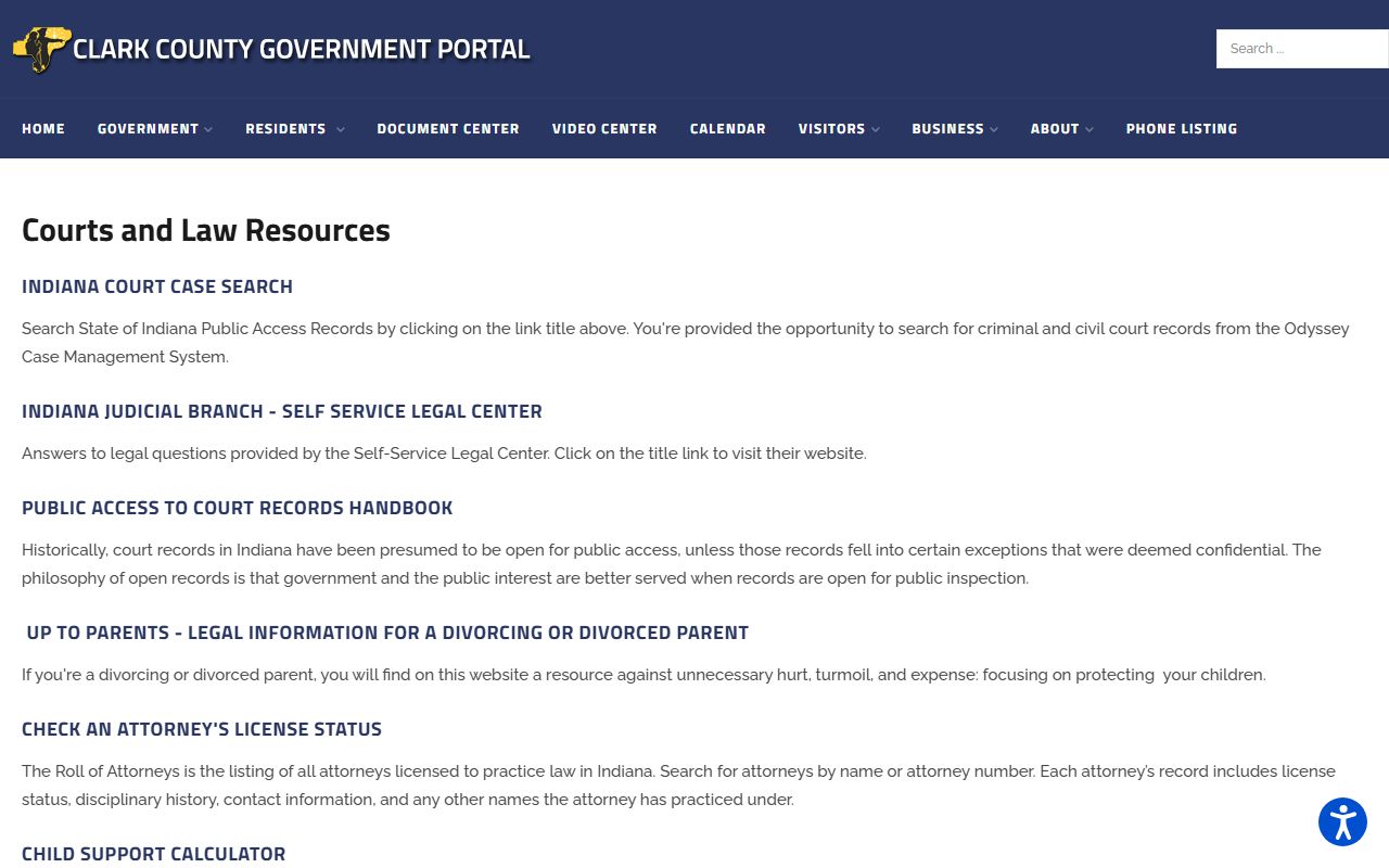 Clark County courts and law resources page for Jeffersonville criminal history records