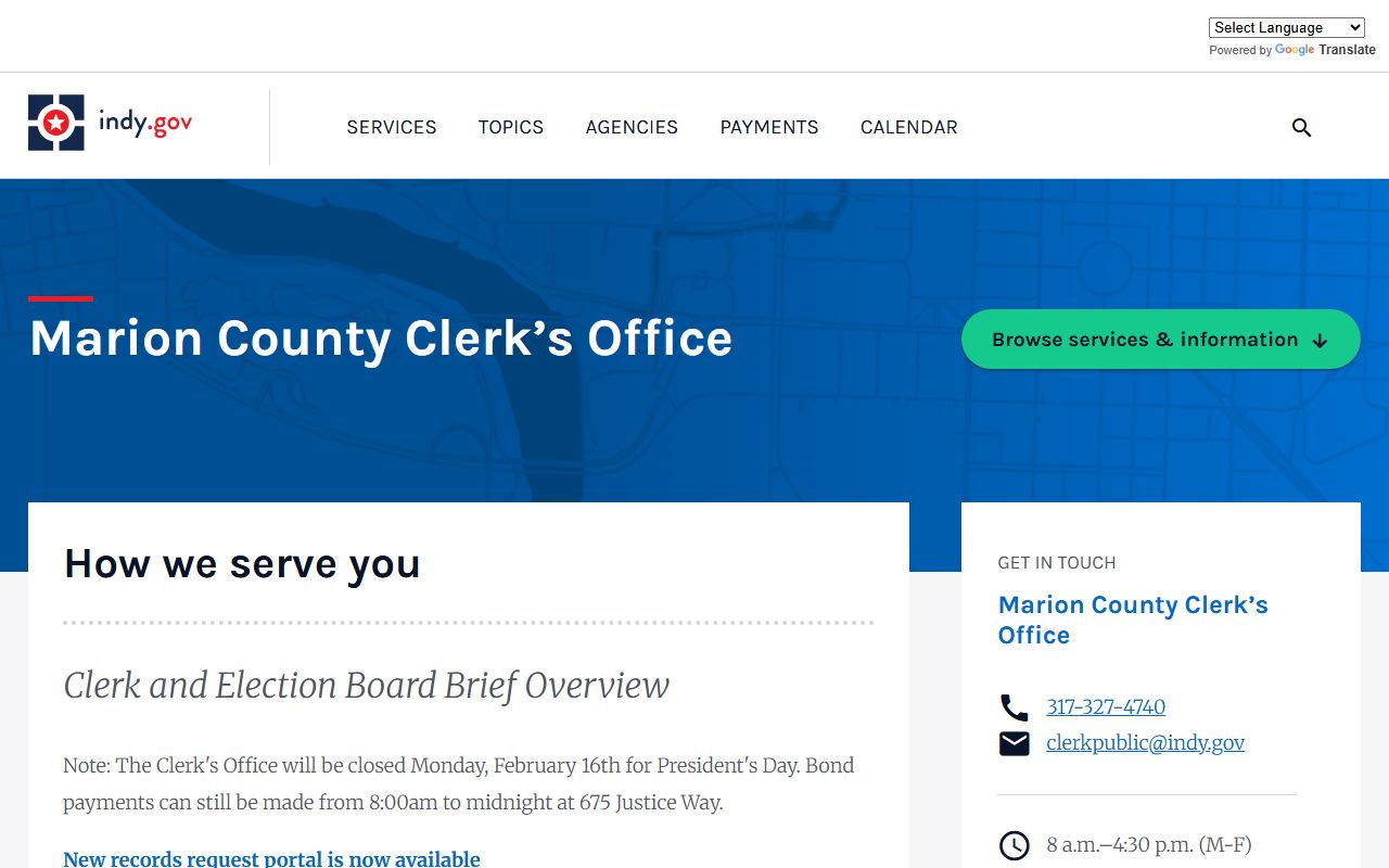 Marion County Clerk office website for criminal history records