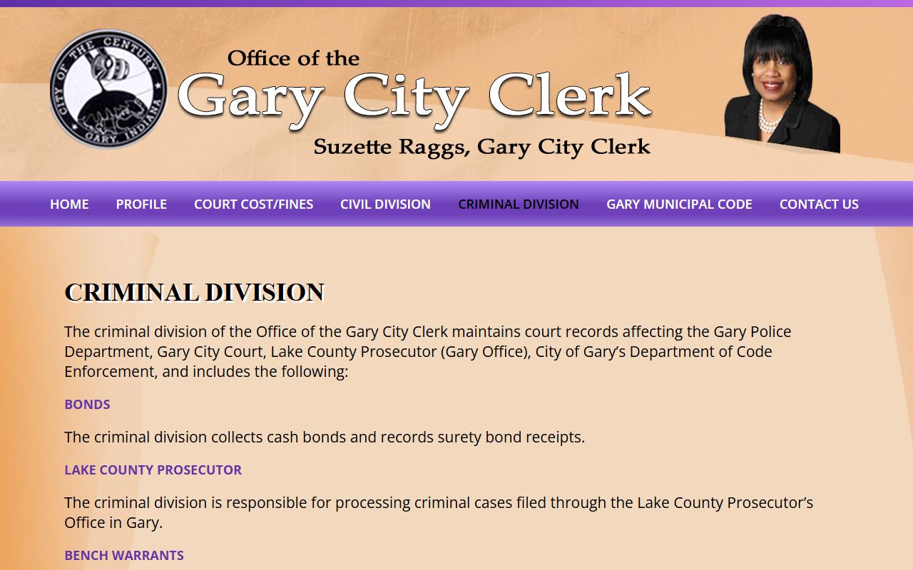 Gary City Clerk criminal division for Indiana criminal history