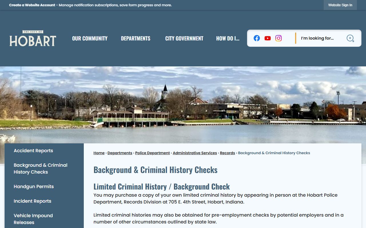 Hobart Indiana criminal history checks information