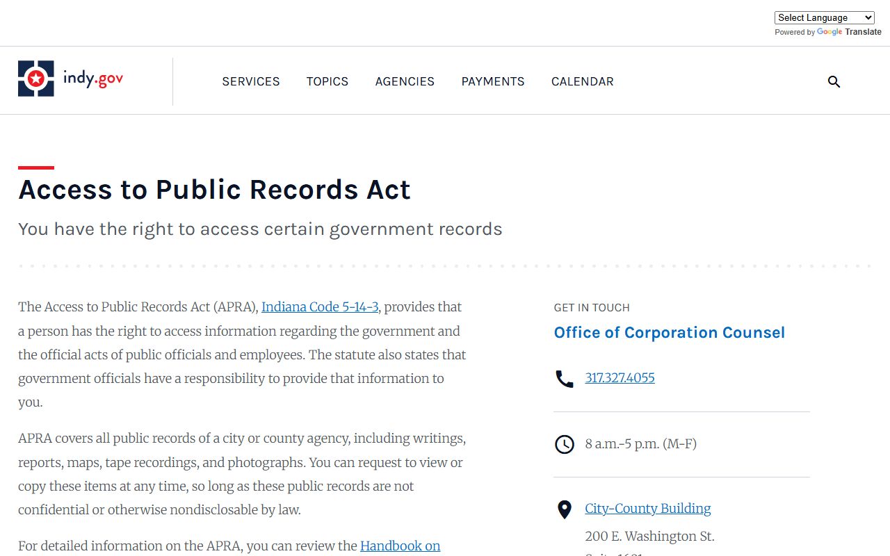 Indiana Access to Public Records Act information for criminal history